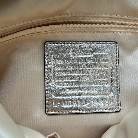 Coach Kristen Hobo Op Art Silver Gold Shoulder Bag Patchwork Beige Leather Purs - Picture 10 of 16